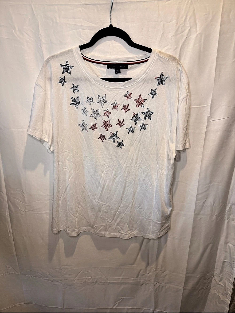 Tommy Hilfiger Star Embellished Short Sleeve Tee White Large